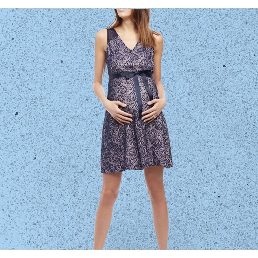 Motherhood|Fit & Flare Dress|Small|Blue Pink|Knee Length|Lace|Sleeveless|Stretch